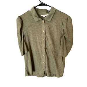 Womens Ladies Green Chicos Snap Down Puff Sleeve Shirt Size 2/ US Large